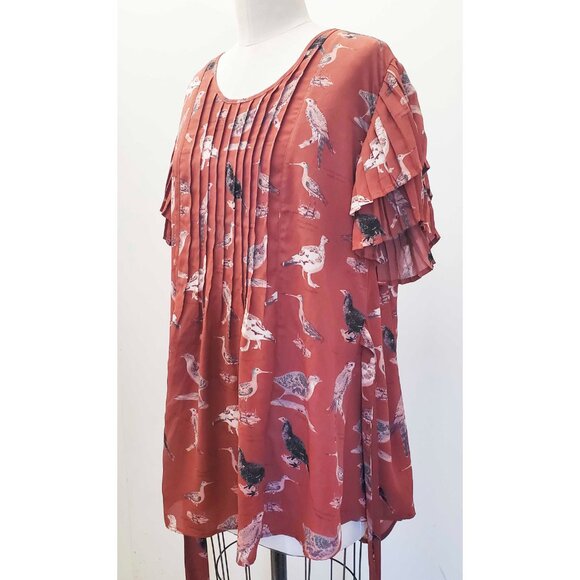 Melissa McCarthy Seven 7 Womens Bird print Pleated Ruffle Sleeve Top Blouse 2X - Picture 5 of 11